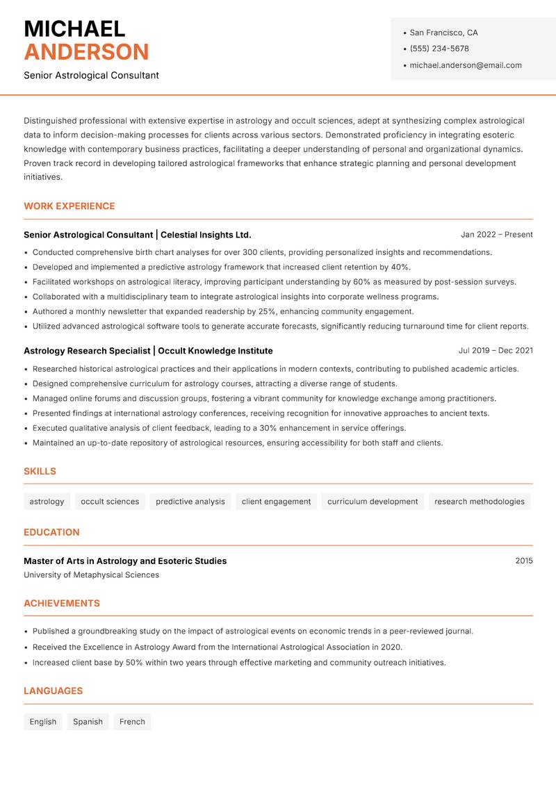Astrology and Occult Officer resume template — Modern Professional
