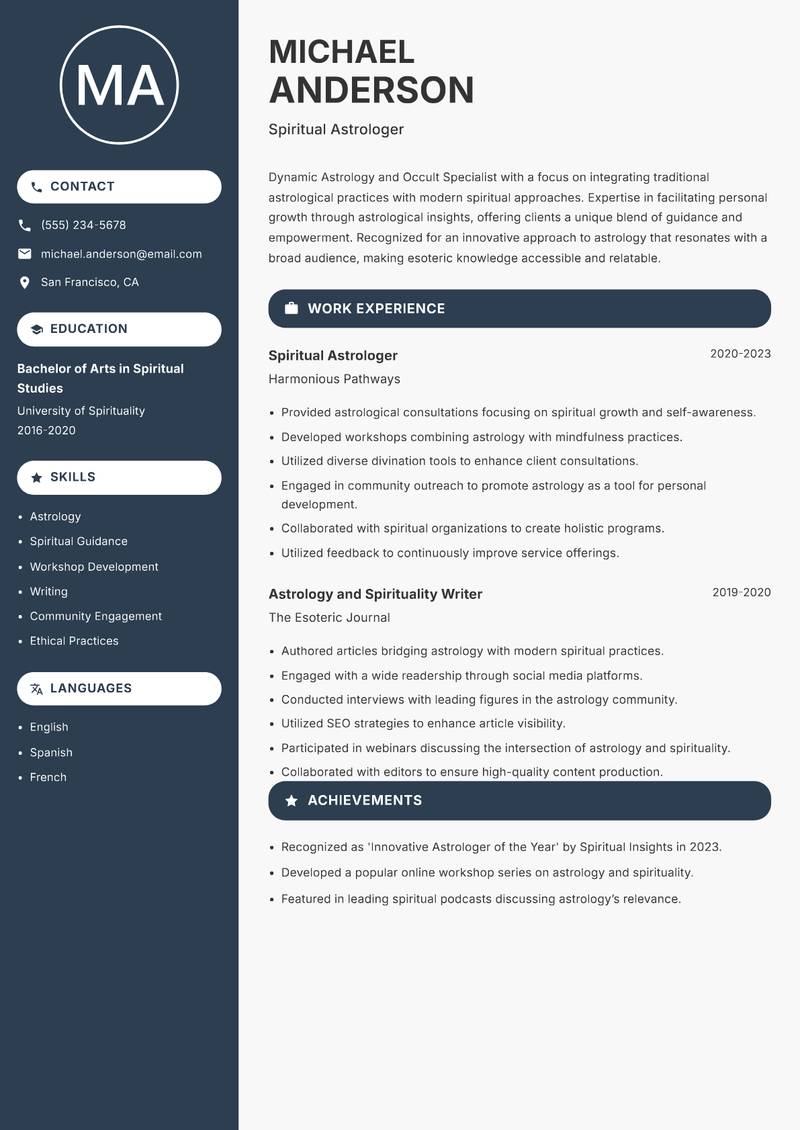 Astrology and Occult Specialist resume template — Compact