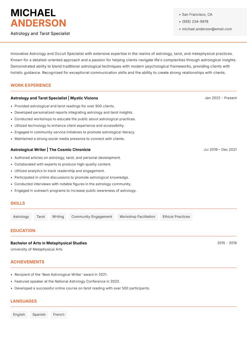 Astrology and Occult Specialist resume template — Modern Professional