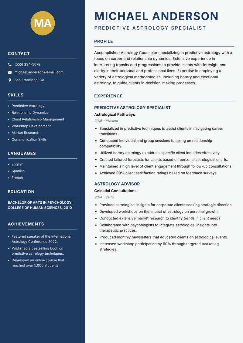 Astrology Counselor resume template — Classic Clean
