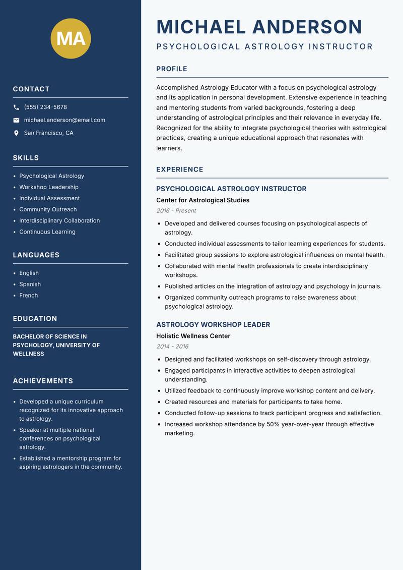 Astrology Educator resume template — Classic Clean