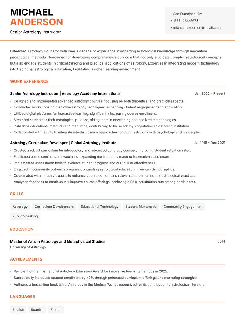 Astrology Educator resume template — Modern Professional