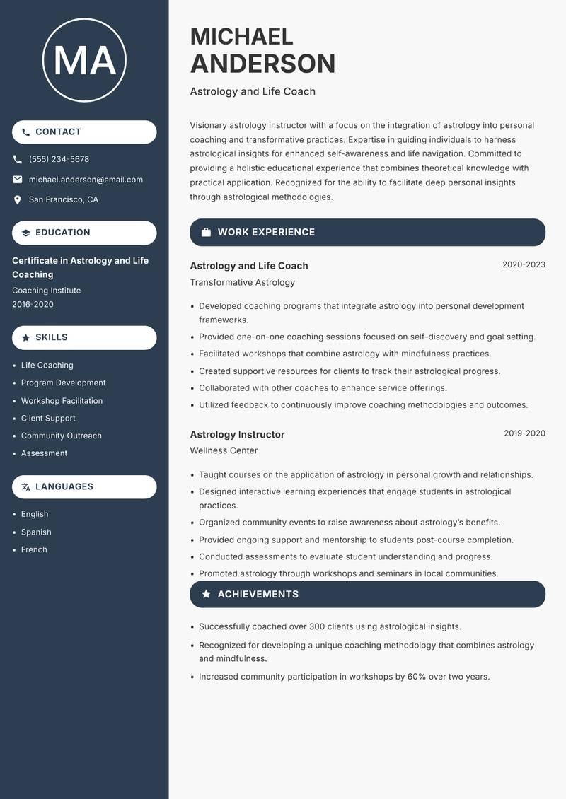Astrology Instructor resume template — Compact