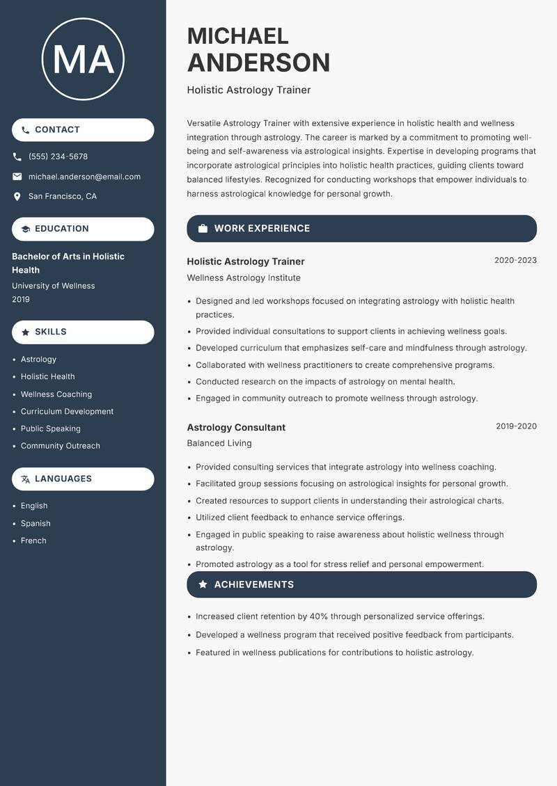 Astrology Trainer resume template — Compact
