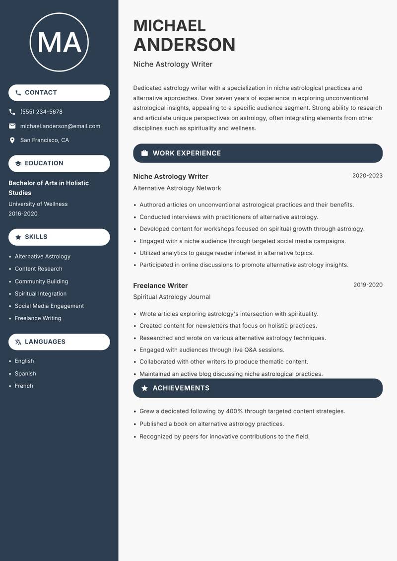 Astrology Writer resume template — Compact