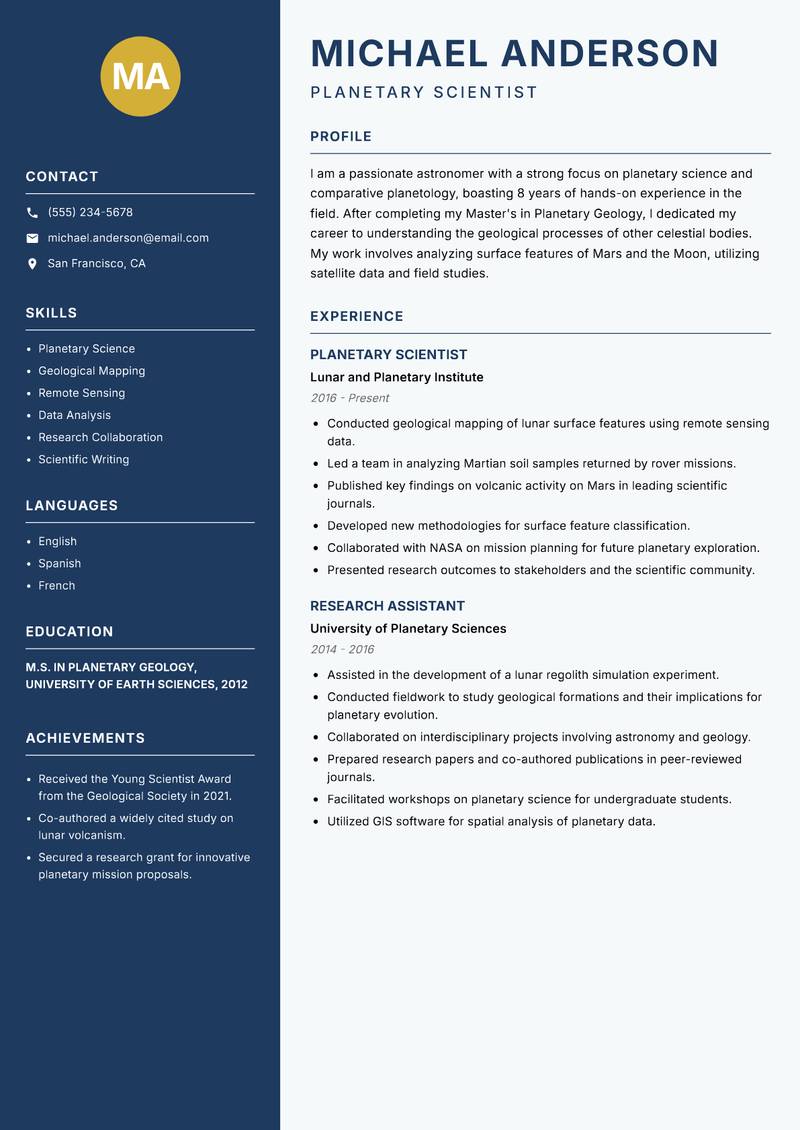 Astronomer resume template — Classic Clean