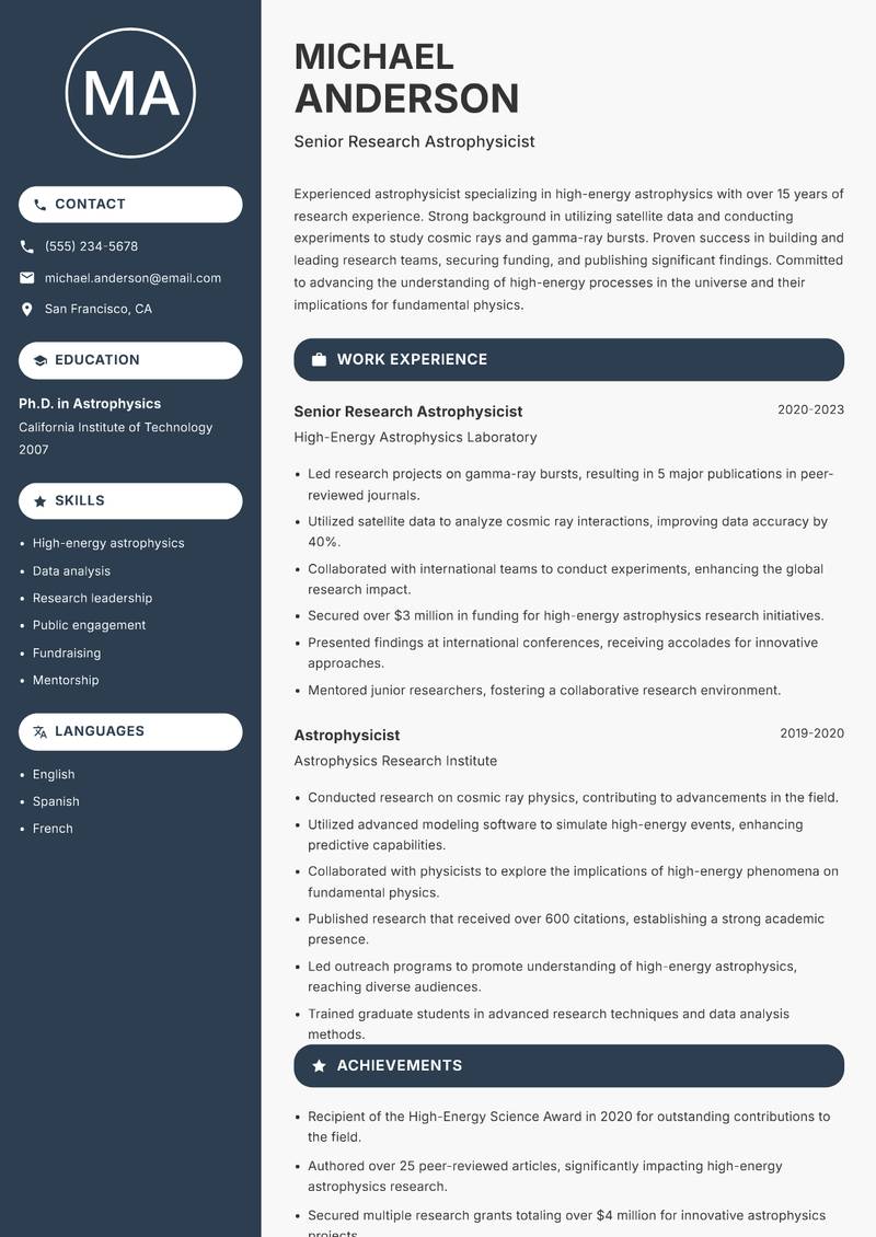 Astrophysicist resume template — Compact