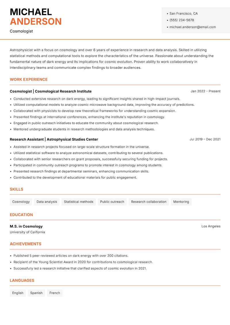 Astrophysicist resume template — Modern Professional