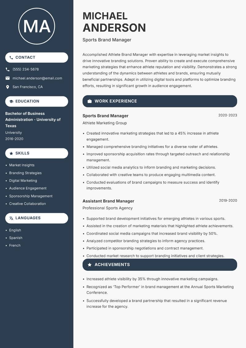 Athlete Brand Manager resume template — Compact