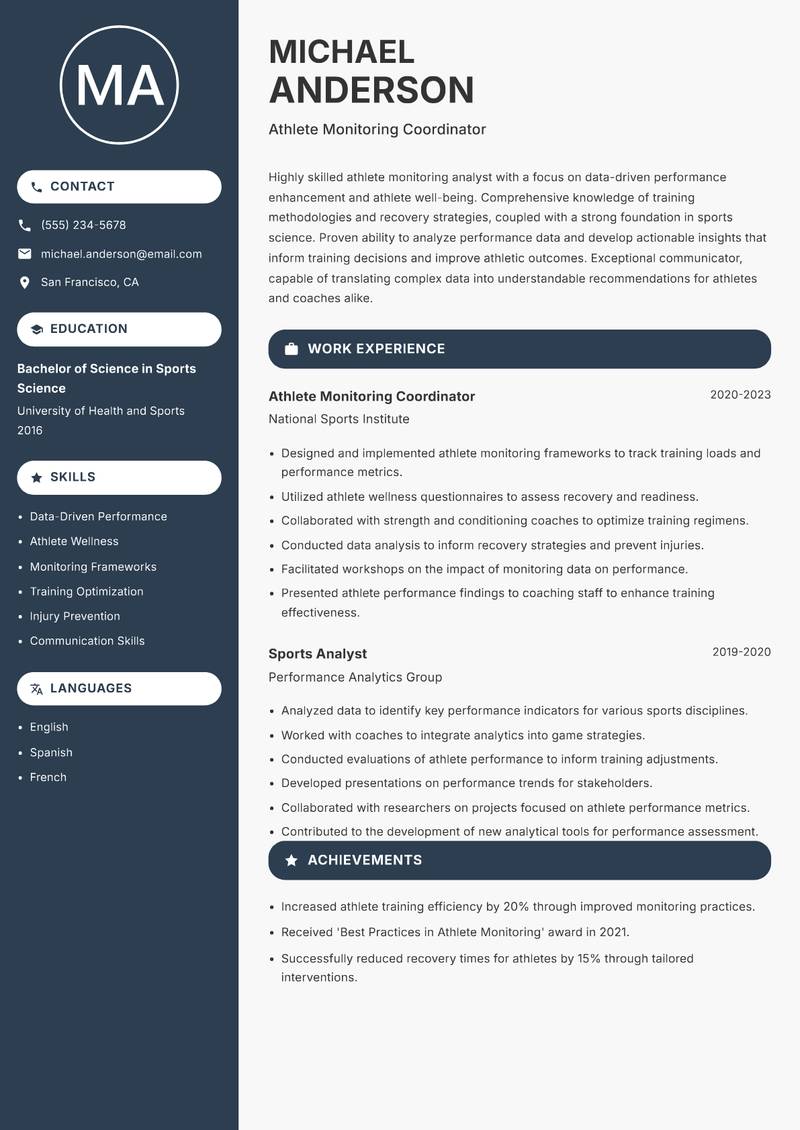 Athlete Monitoring Analyst resume template — Compact