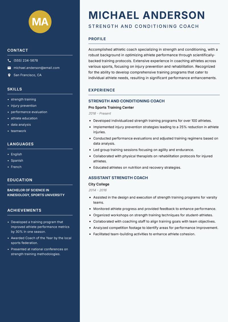 Athletic Coach resume template — Classic Clean