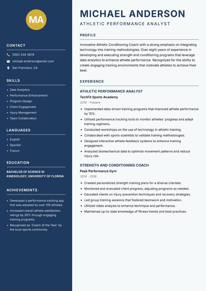 Athletic Conditioning Coach resume template — Classic Clean