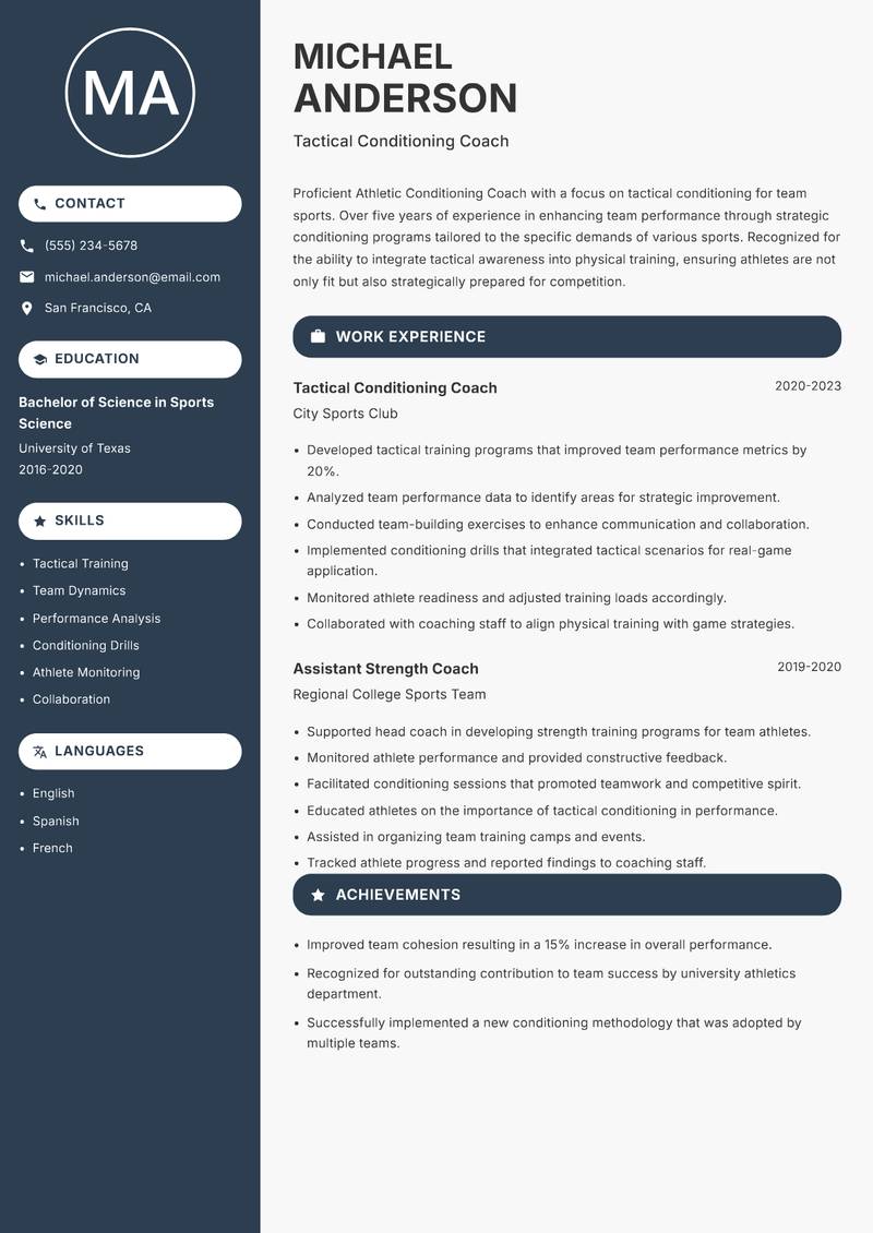 Athletic Conditioning Coach resume template — Compact