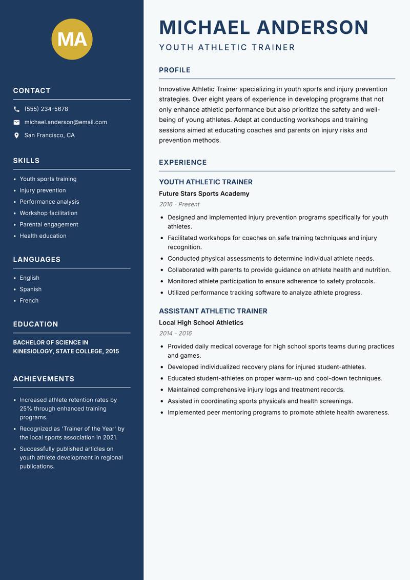 Athletic Trainer resume template — Classic Clean