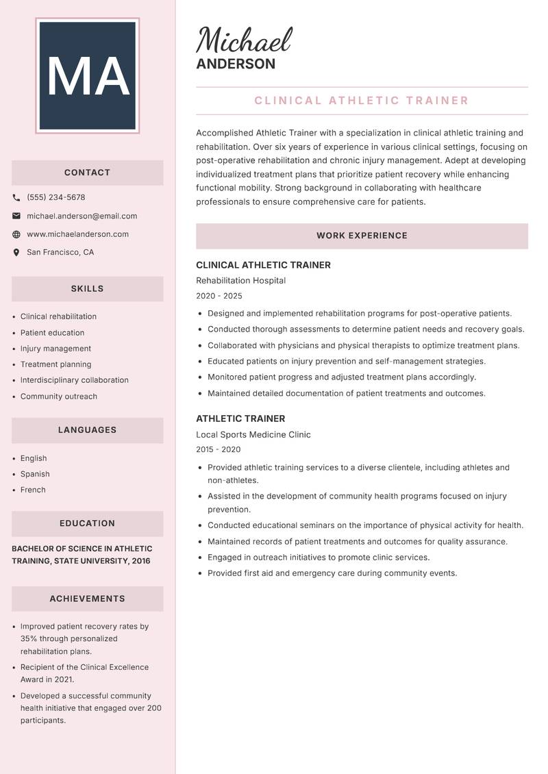 Athletic Trainer resume template — Executive