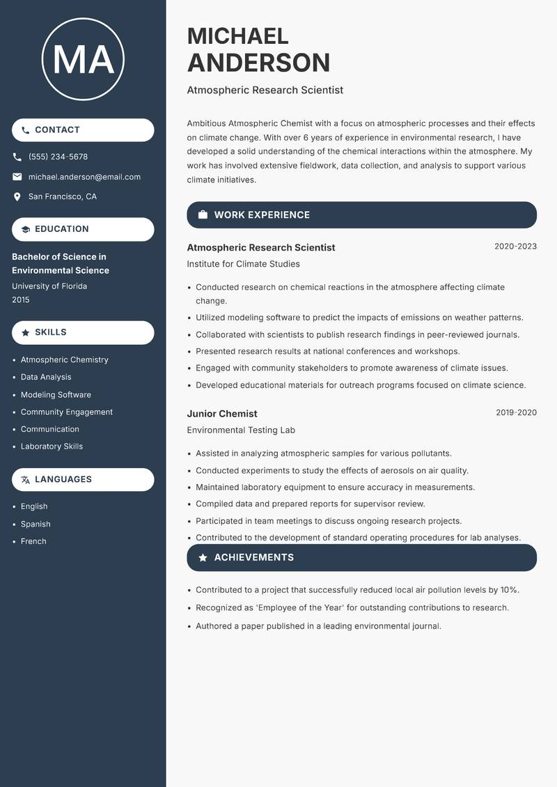Atmospheric Chemist resume template — Compact