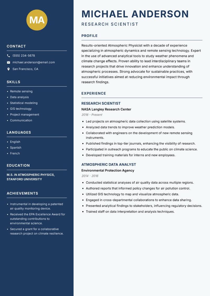 Atmospheric Physicist resume template — Classic Clean