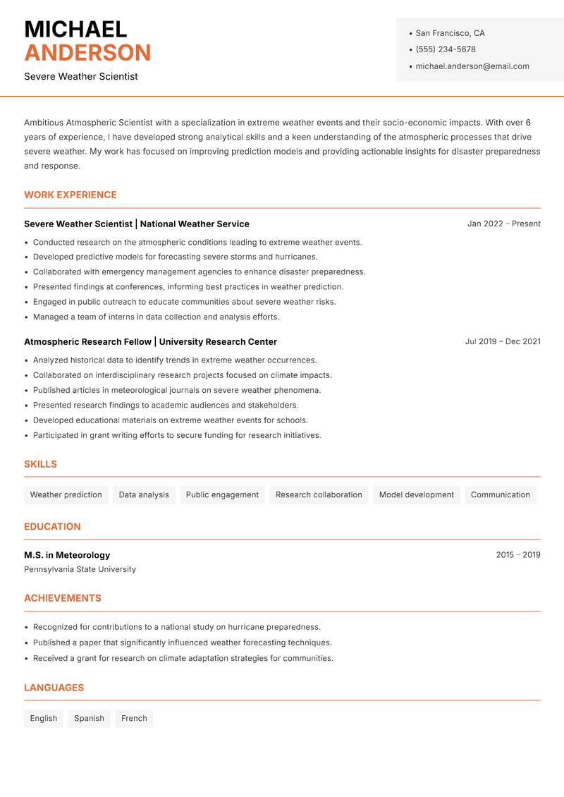 Atmospheric Scientist resume template — Modern Professional