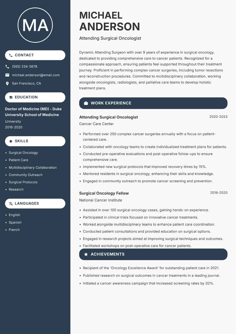 Attending Surgeon resume template — Compact