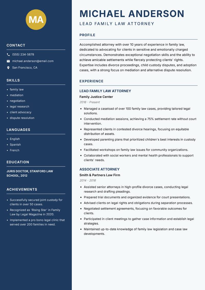 Attorney resume template — Classic Clean