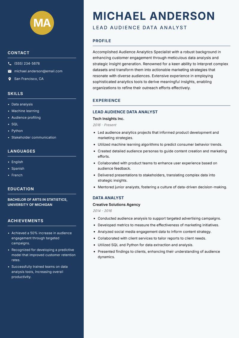 Audience Analytics Specialist resume template — Classic Clean