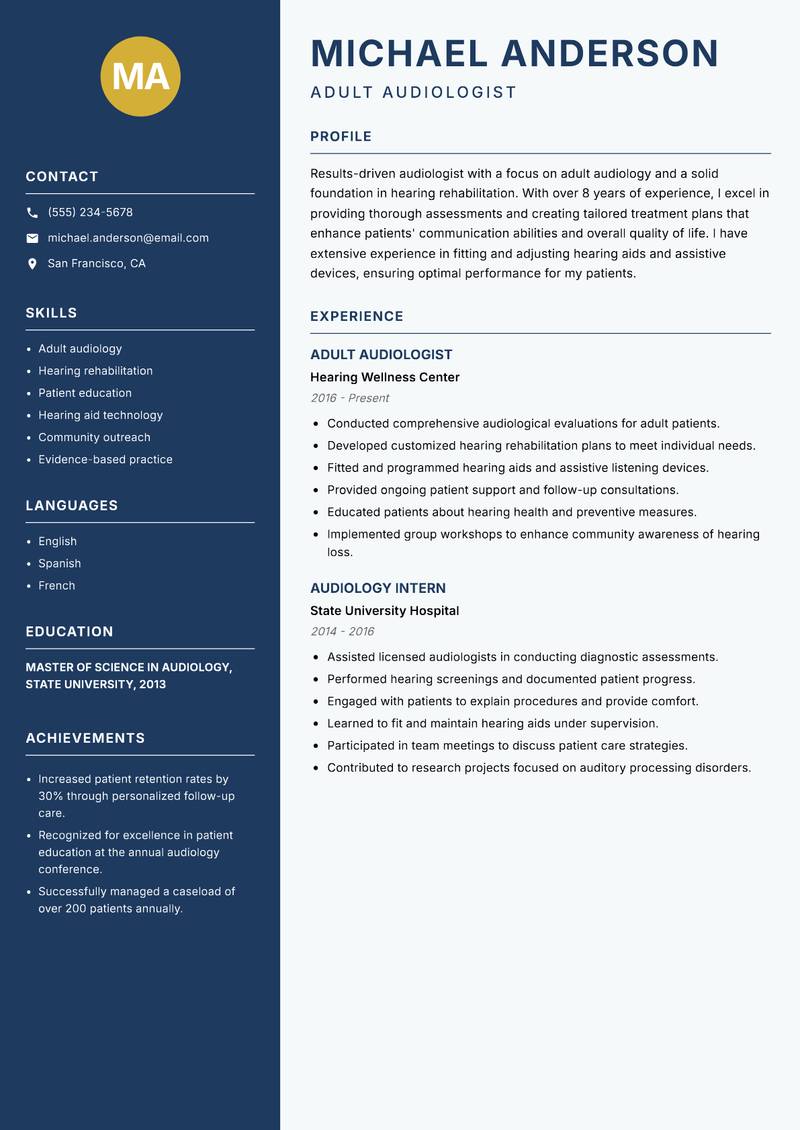 Audiologist resume template — Classic Clean
