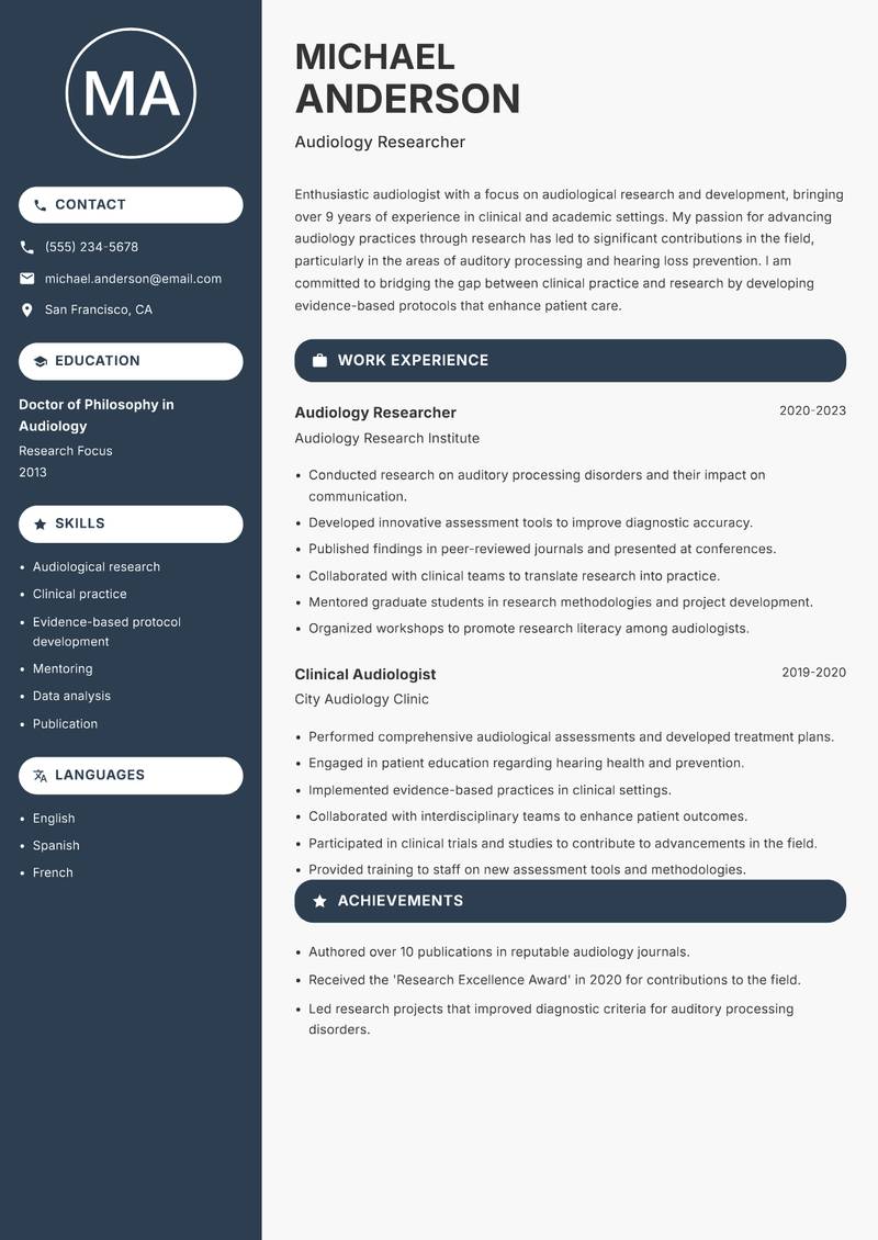 Audiologist resume template — Compact