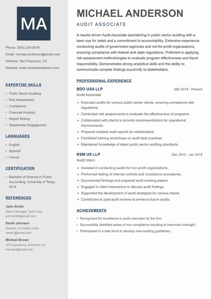 Audit Associate resume template — Creative Minimal