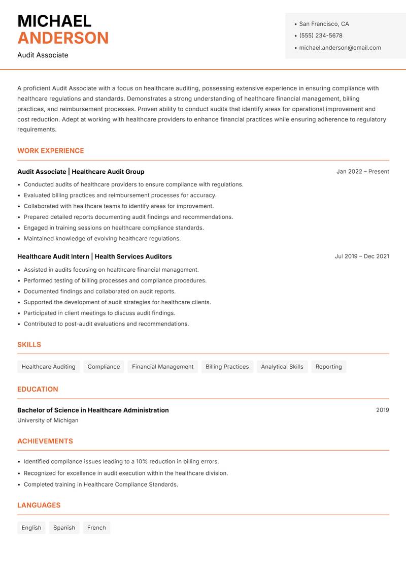 Audit Associate resume template — Modern Professional