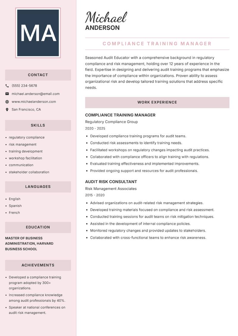 Audit Educator resume template — Executive