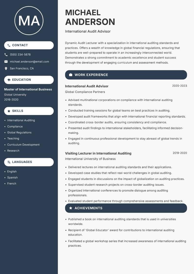 Audit Lecturer resume template — Compact