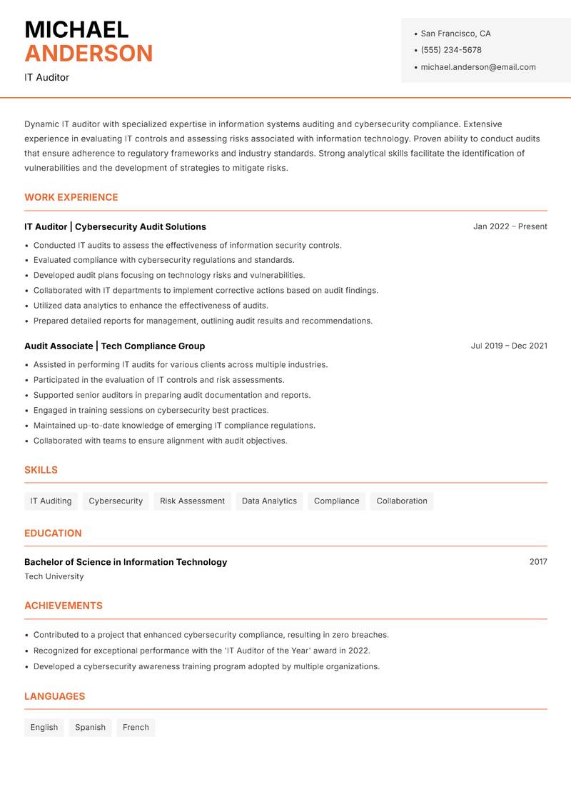 Auditor resume template — Modern Professional