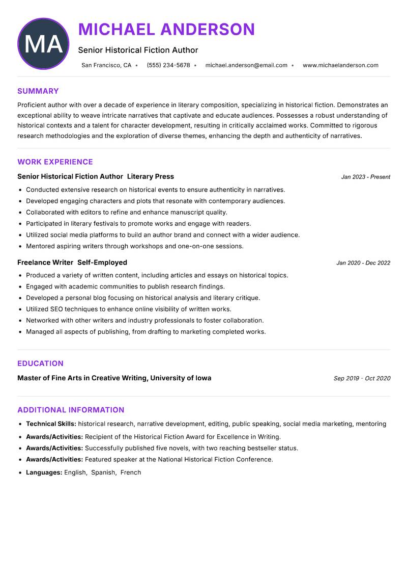 Author resume example — ATS-friendly template
