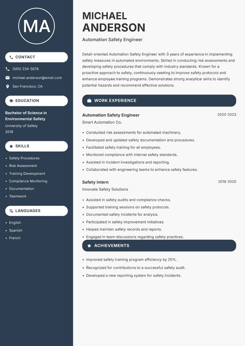 Automation Safety Engineer resume template — Compact