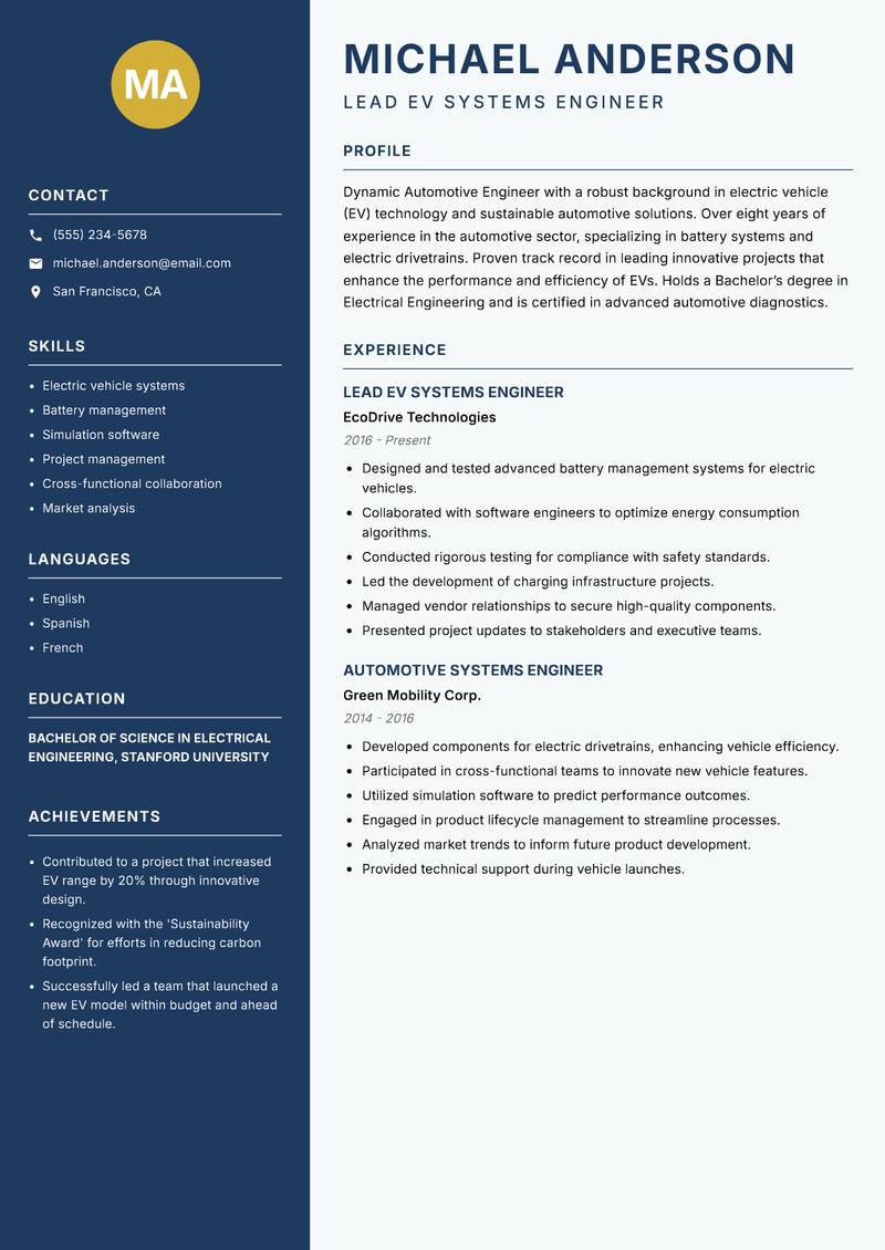 Automotive Engineer resume template — Classic Clean