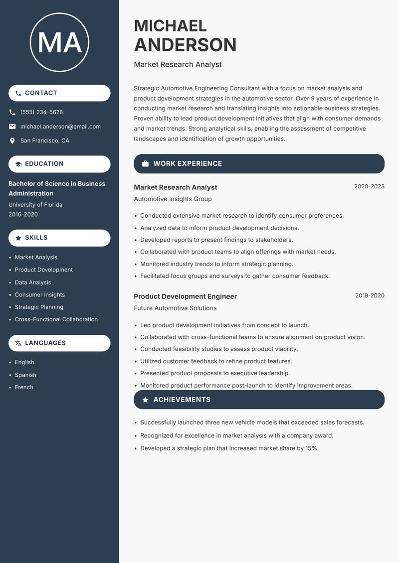 Automotive Engineering Consultant resume template — Compact
