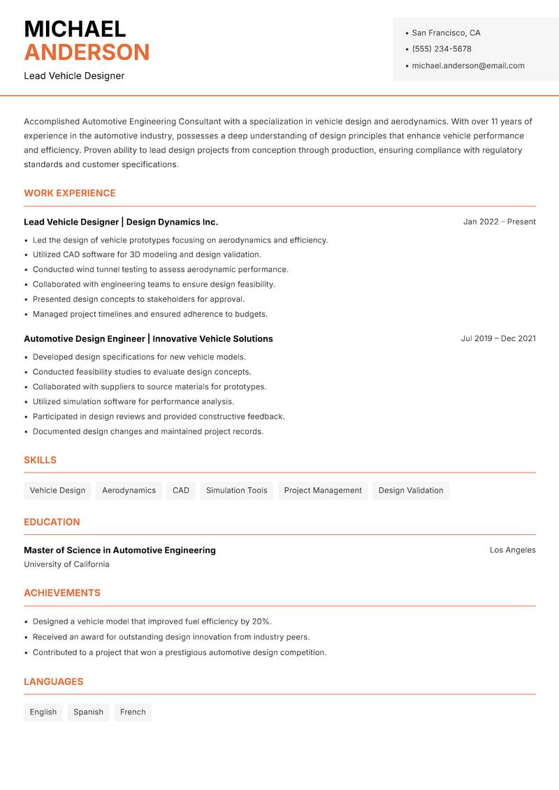 Automotive Engineering Consultant resume template — Modern Professional