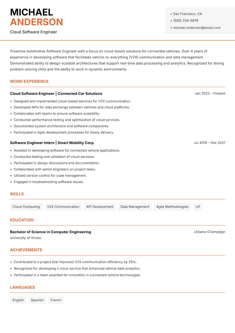 Automotive Software Engineer resume template — Modern Professional