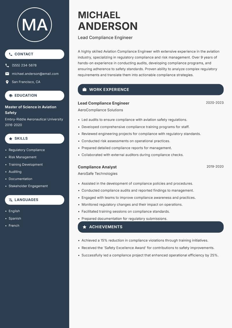 Aviation Compliance Engineer resume template — Compact