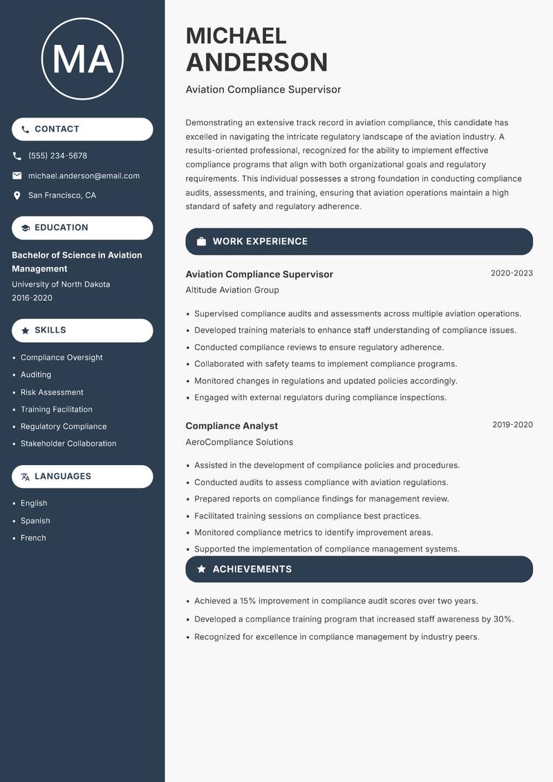 Aviation Compliance Officer resume template — Compact