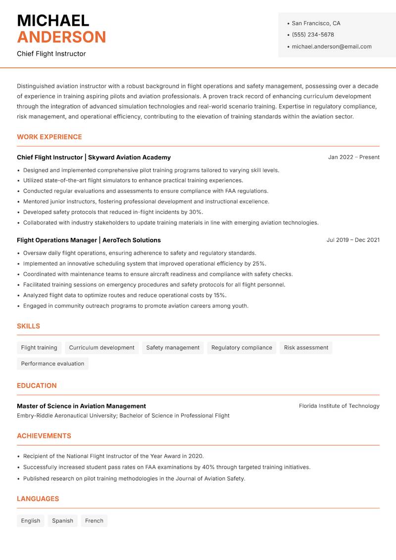 Aviation Instructor resume template — Modern Professional