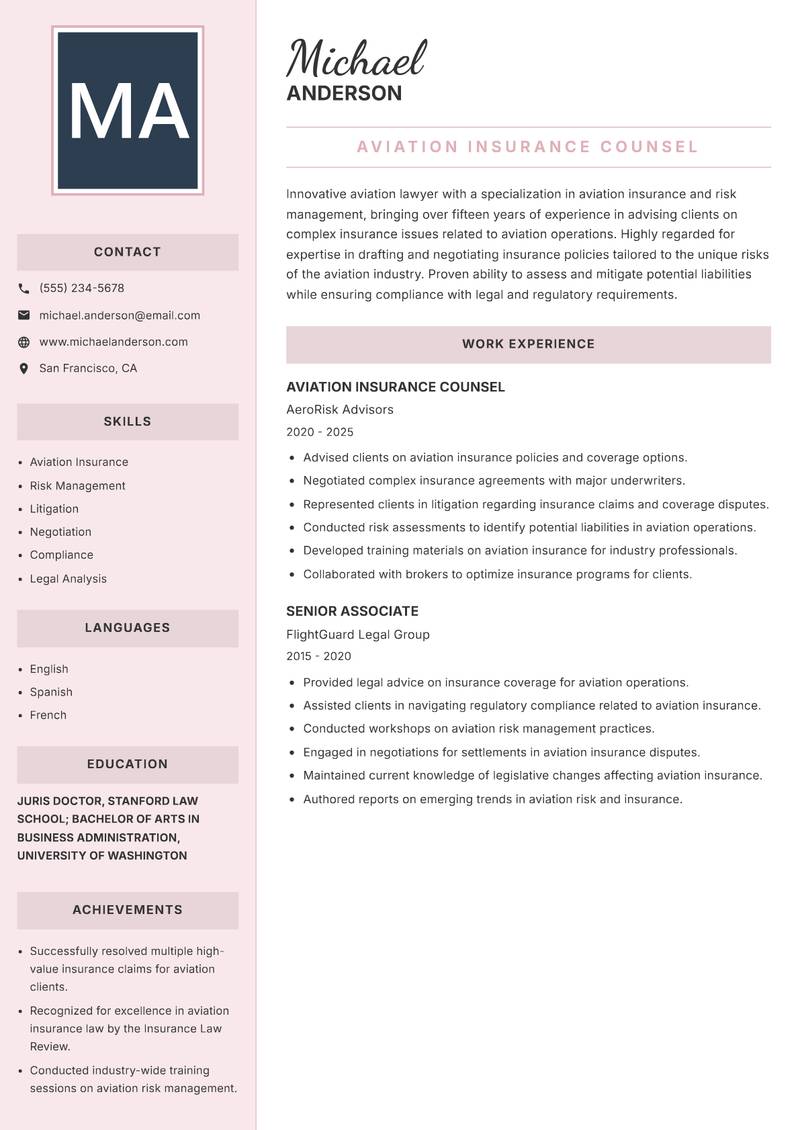 Aviation Lawyer resume template — Executive