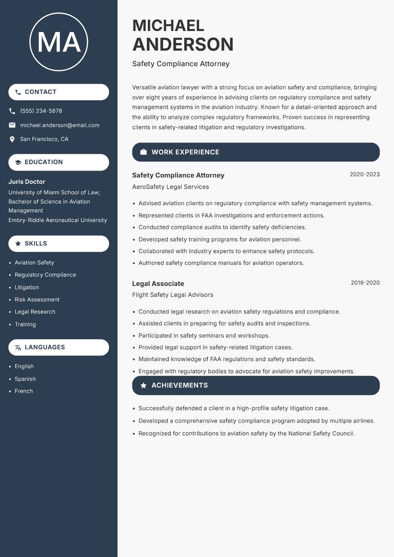 Aviation Lawyer resume template — Compact