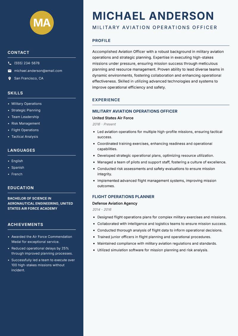 Aviation Officer resume template — Classic Clean