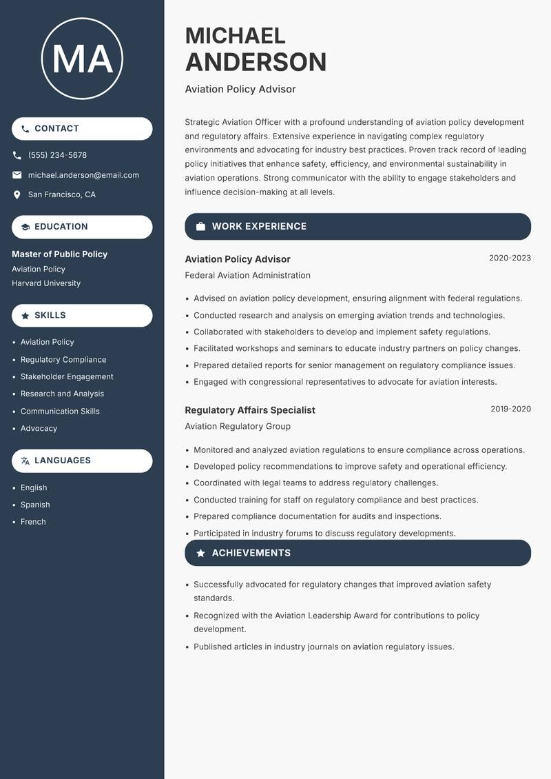 Aviation Officer resume template — Compact