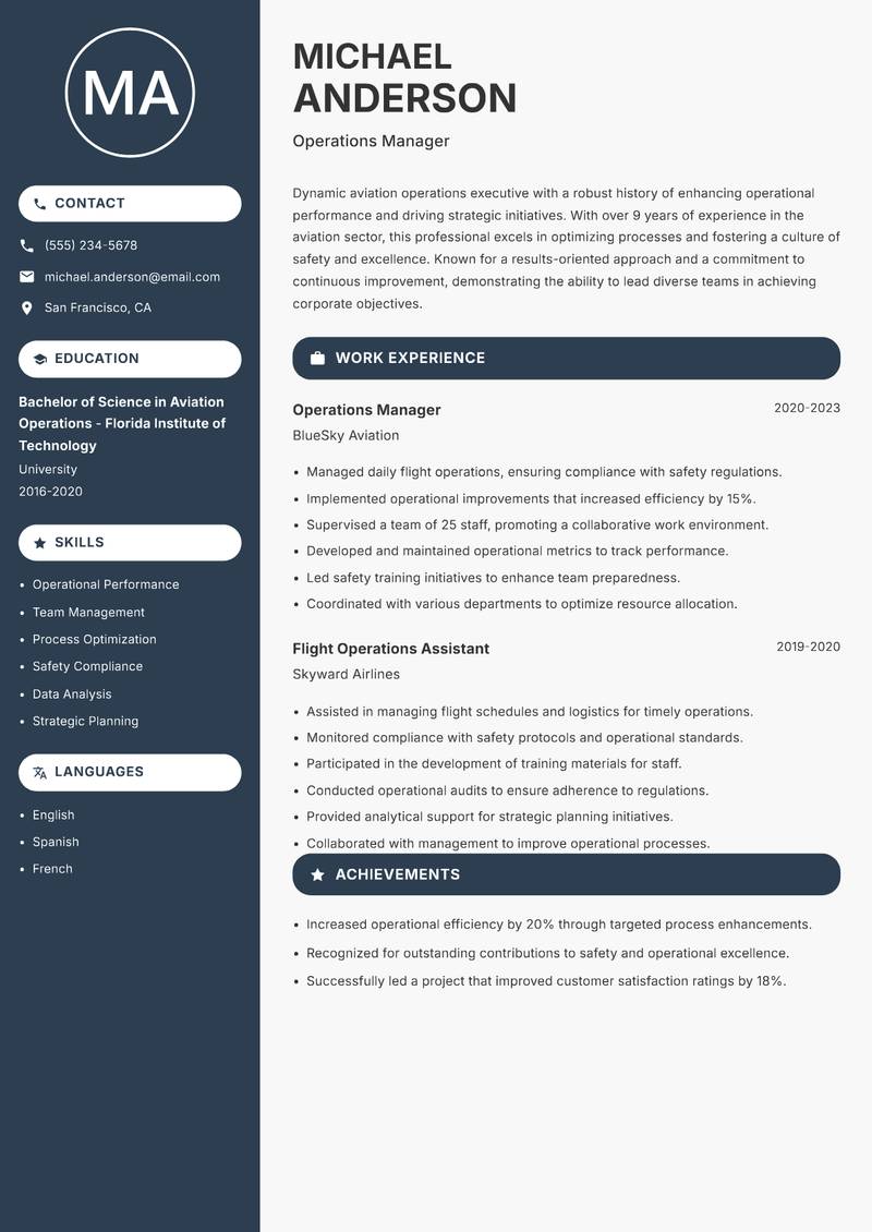 Aviation Operations Executive resume template — Compact