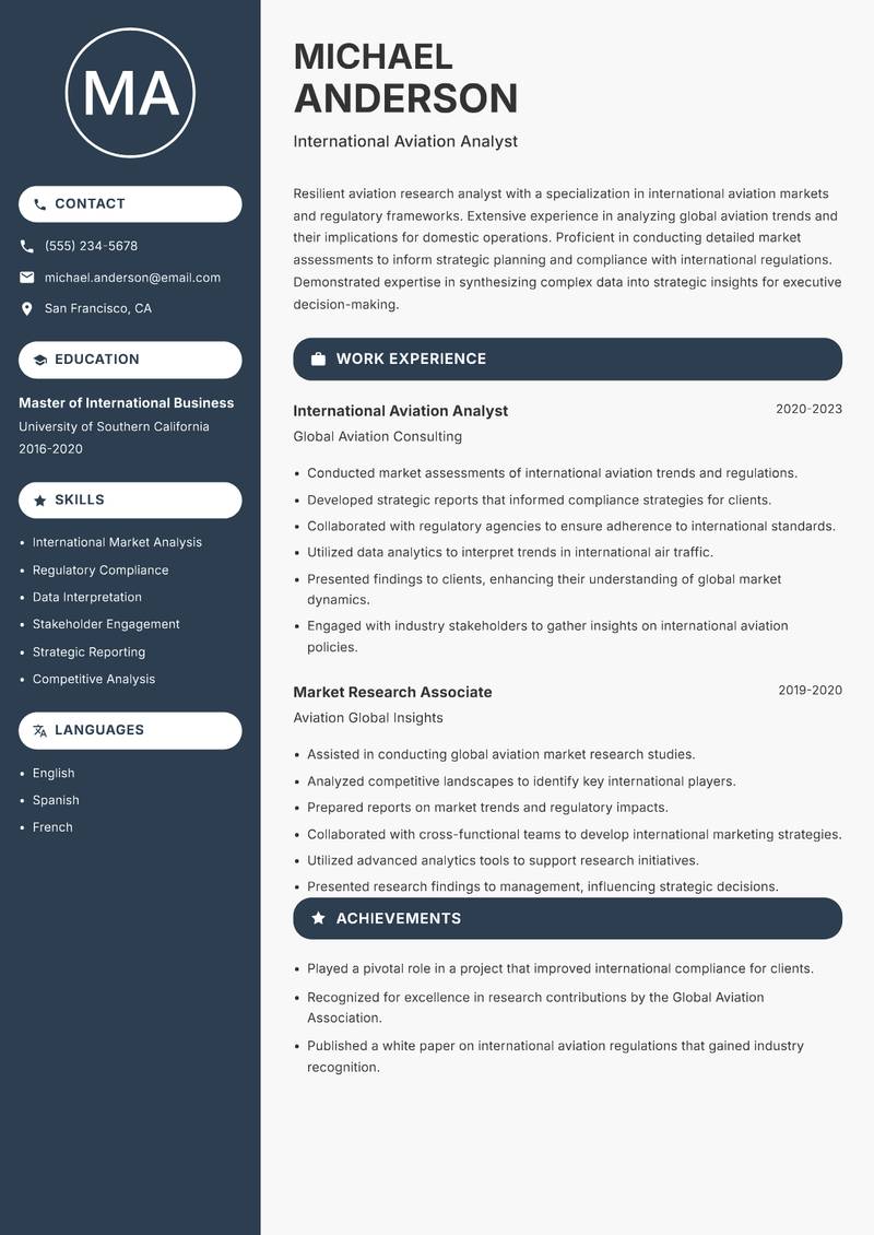 Aviation Research Analyst resume template — Compact