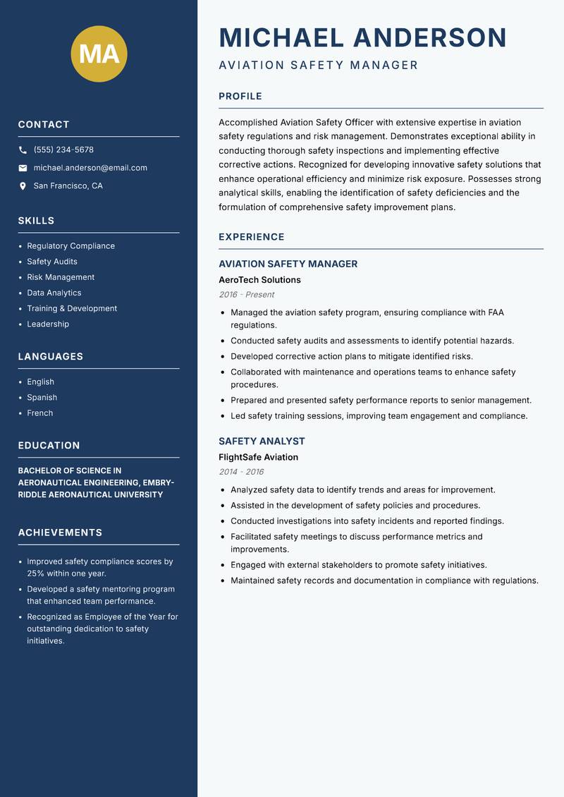 Aviation Safety Officer resume template — Classic Clean