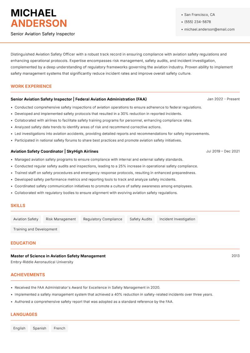 Aviation Safety Officer resume template — Modern Professional