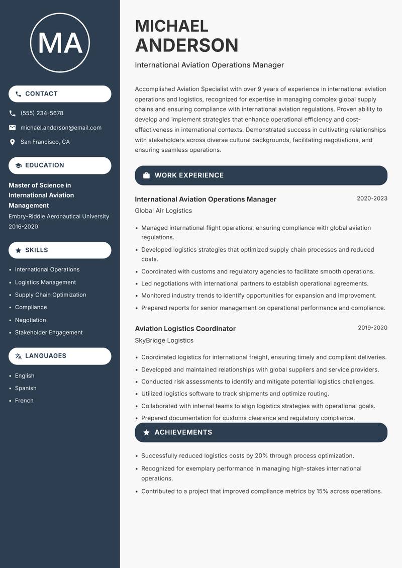 Aviation Specialist resume template — Compact